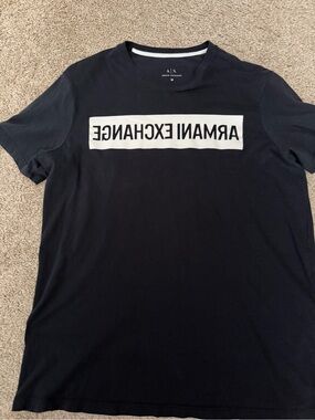 Armani Exchange navy blue Short Sleeve Crewneck with White Logo Panel